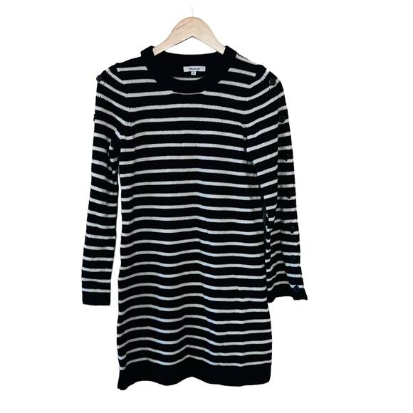 Madewell Merino Wool Blend Striped Button Detail Tunic Sweater Size XS - Picture 2 of 10